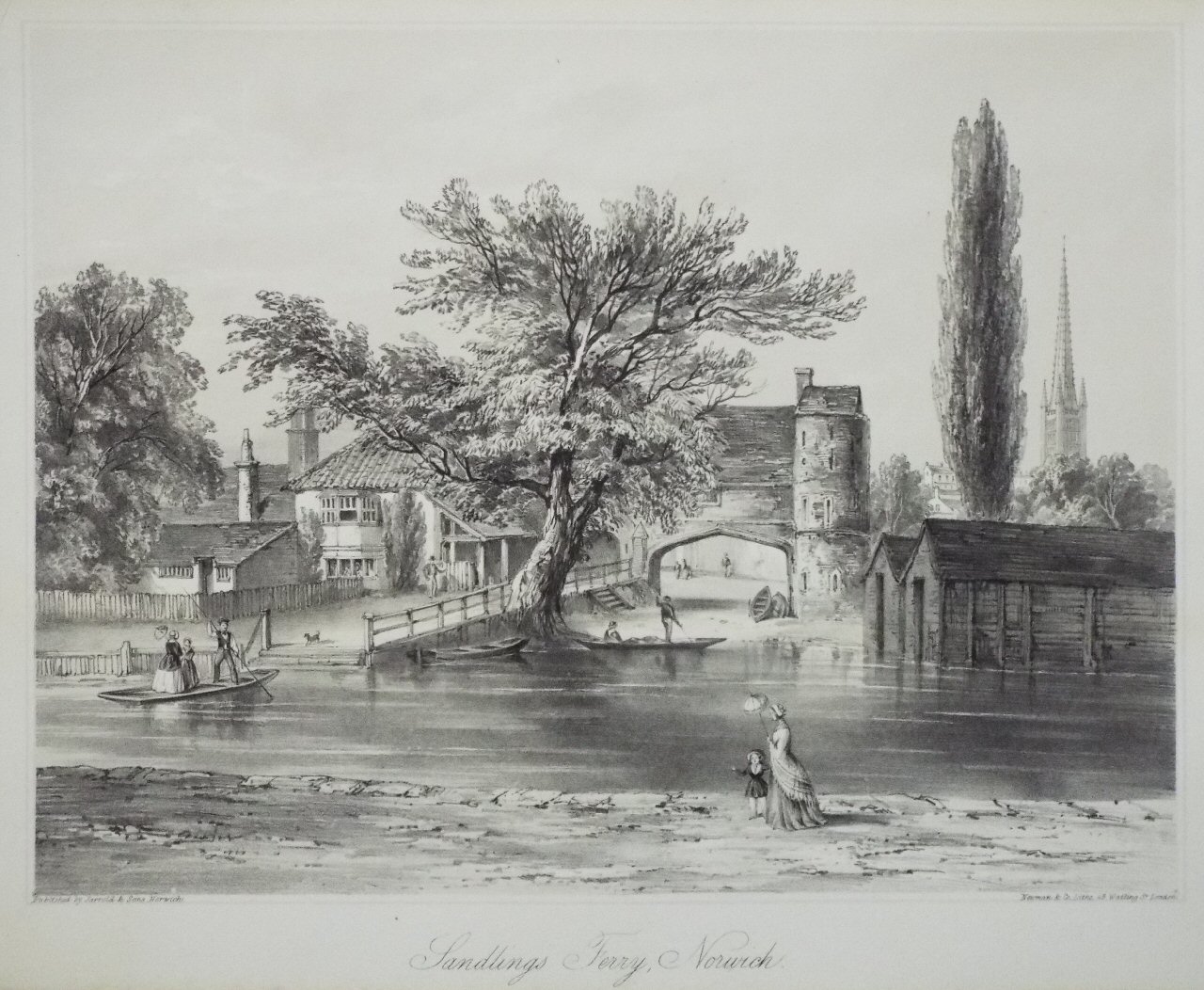 Lithograph - Sandlings Ferry, Norwich. - Newman